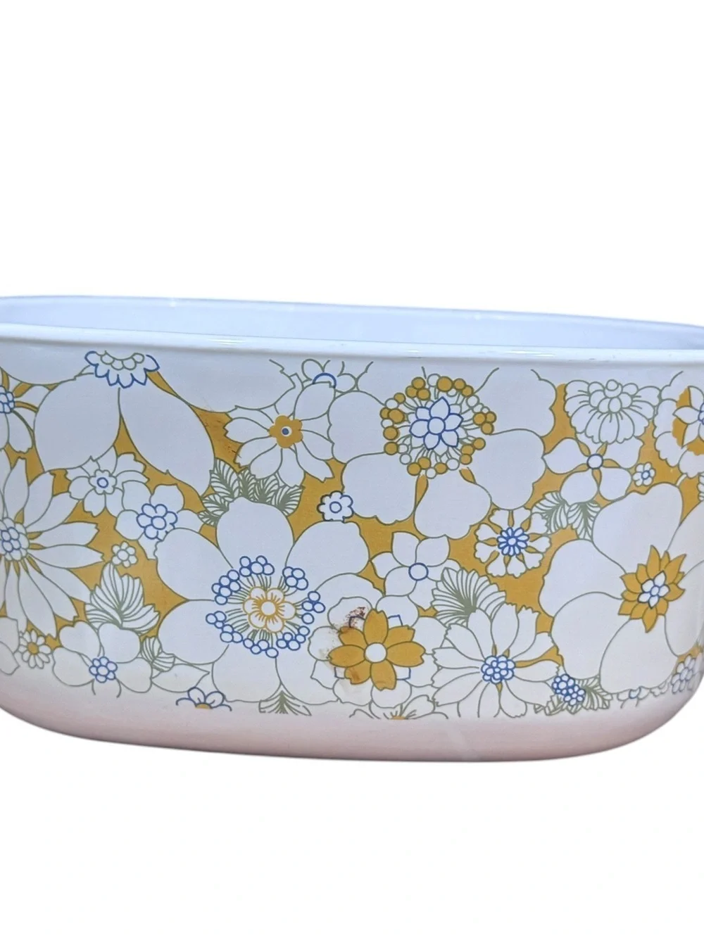 Vintage Corningware White Ceramic Casserole with Navy Marking